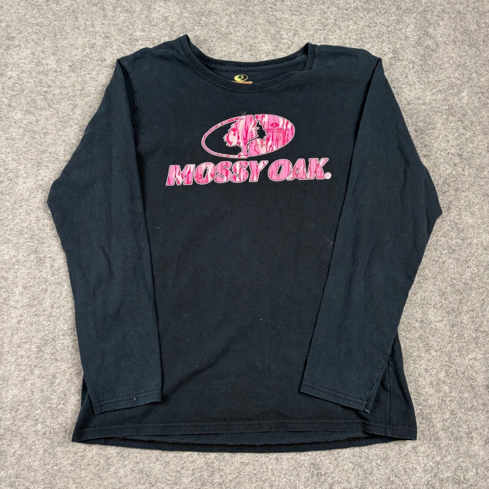 Mossy Oak Long Sleeve Shirt Kids Medium Black Pink Camo Graphic Tee
